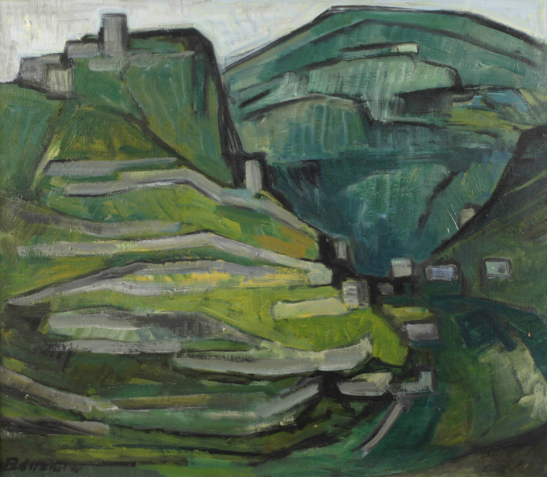 Erik Bøttzauw, Expressive Landschaft in Grün