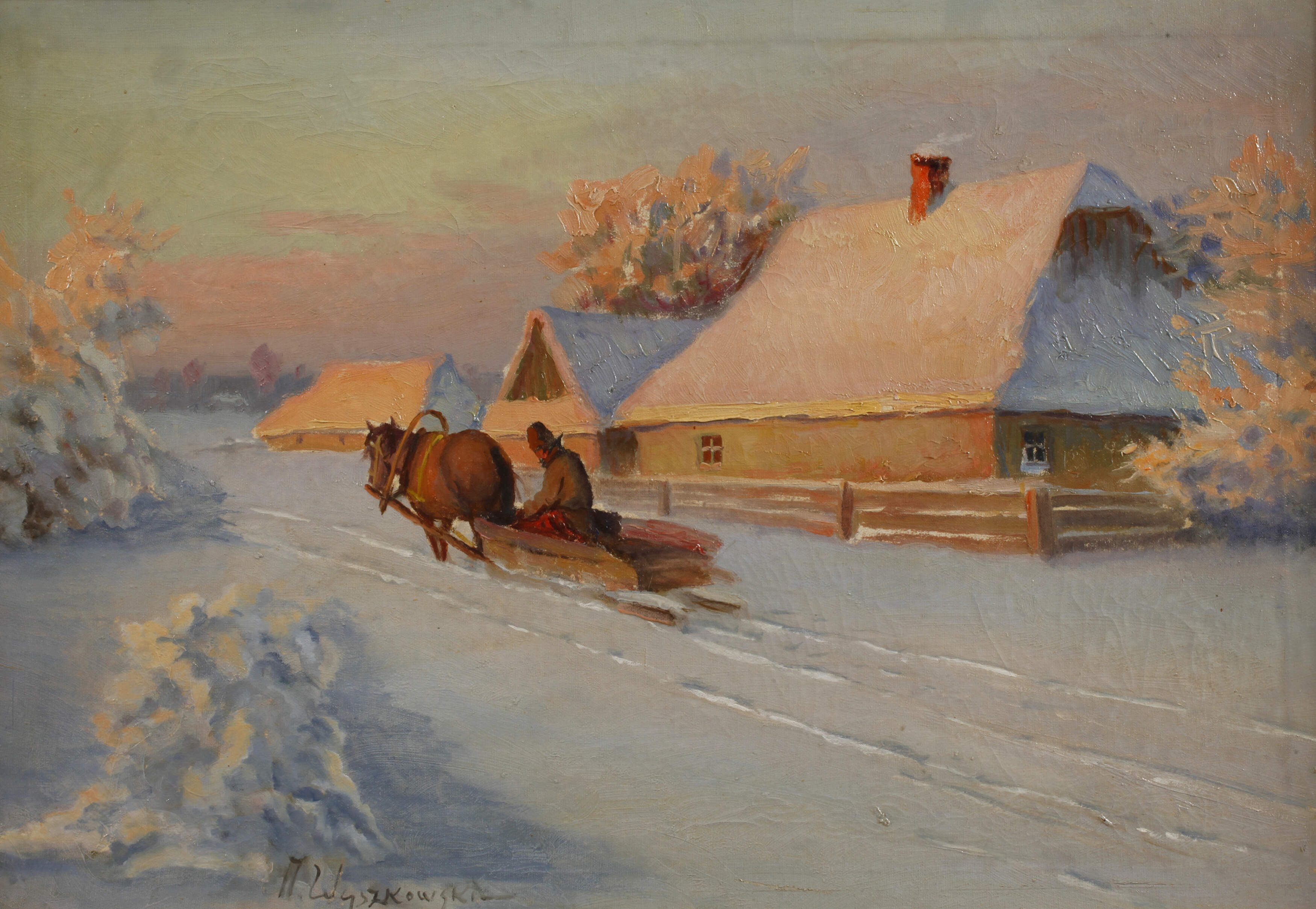 M. Wyszkowski, Pferdeschlitten in Winterlandschaft