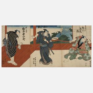 Dreiteiliger Farbholzschnitt Utagawa Kunisada (Toyokuni III.)