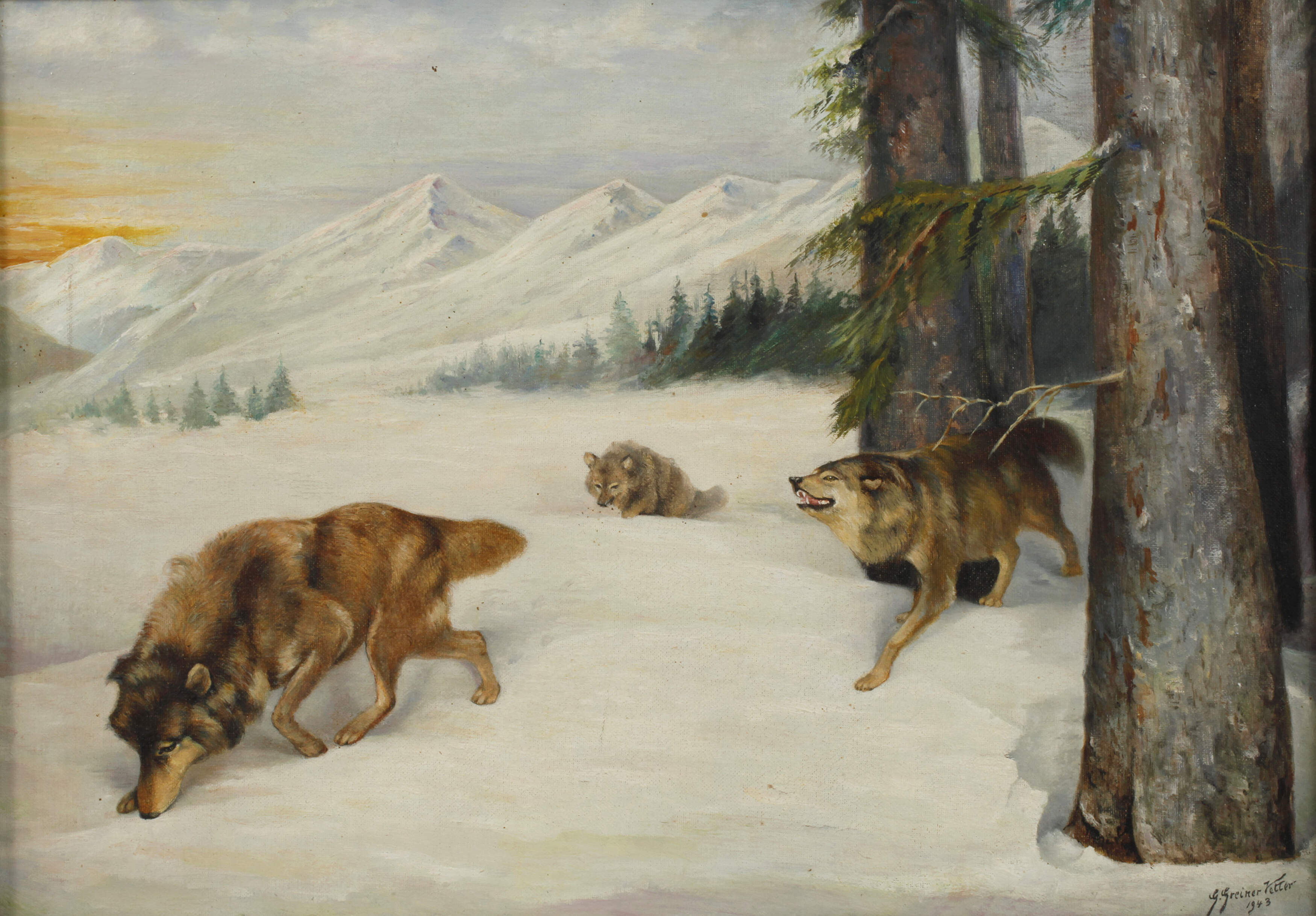 Gustav Greiner-Vetter, Wolfsrudel in Winterlandschaft