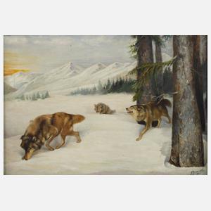 Gustav Greiner-Vetter, Wolfsrudel in Winterlandschaft