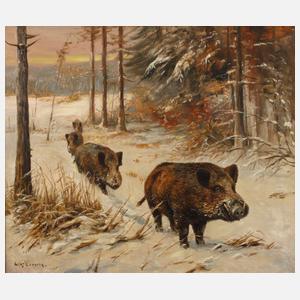 Willy Lorenz, Wildschweinrotte im Winterwald