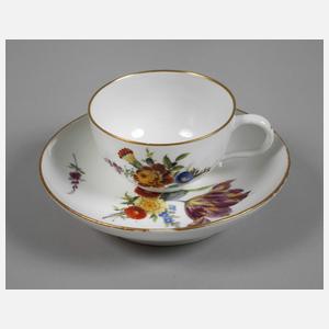 Meissen Tasse mit Untertasse Blumenmalerei