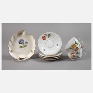 Meissen vier Teetassen und Blattschale "Blume 1"