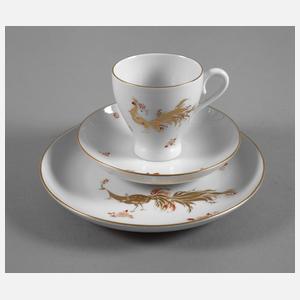 Meissen Kaffeegedeck Prachtvogel in Rot und Gold