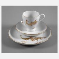 Meissen Kaffeegedeck Prachtvogel in Rot und Gold111