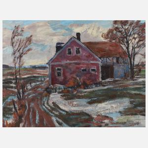 Fredo Bley, "Rotes Bauernhaus im Winter"