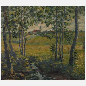 R. Mayer, Landschaft mit Kirche