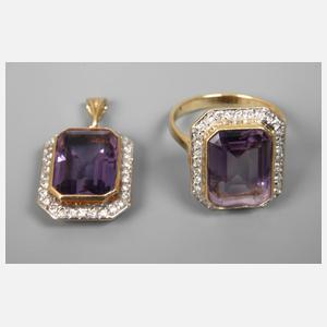 Anhänger und Ring mit Amethyst und Diamanten