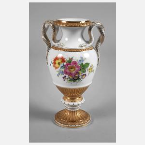 Meissen "Schlangenhenkelvase" mit Blumenmalerei