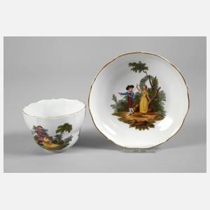 Meissen Tasse mit Untertasse Figurenmalerei