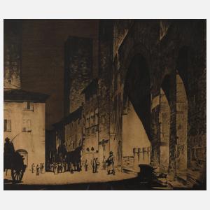 Carl Walther, "Piazza Duomo in San Gimignano"