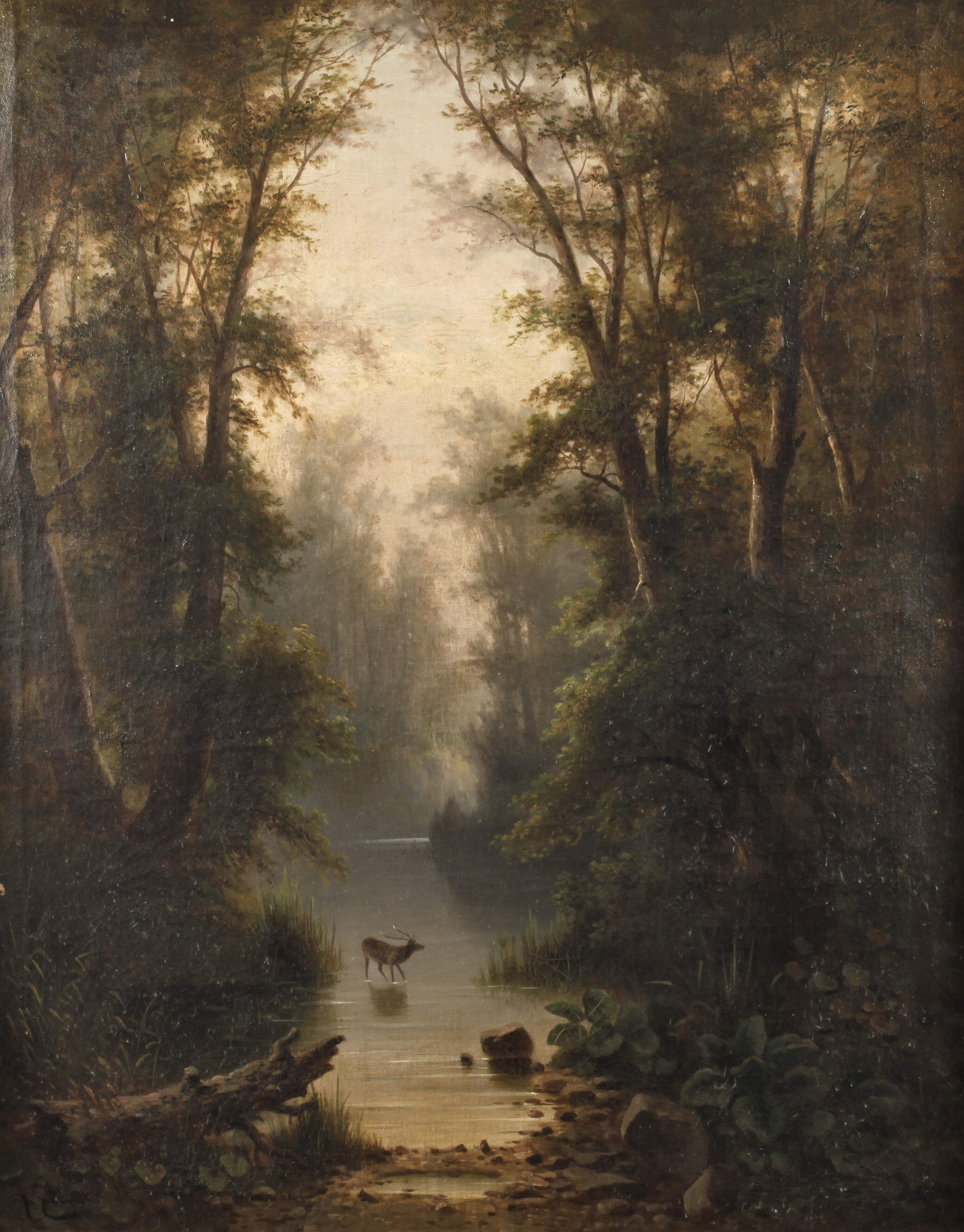 H. Elliot, Waldlandschaft mit Hirsch