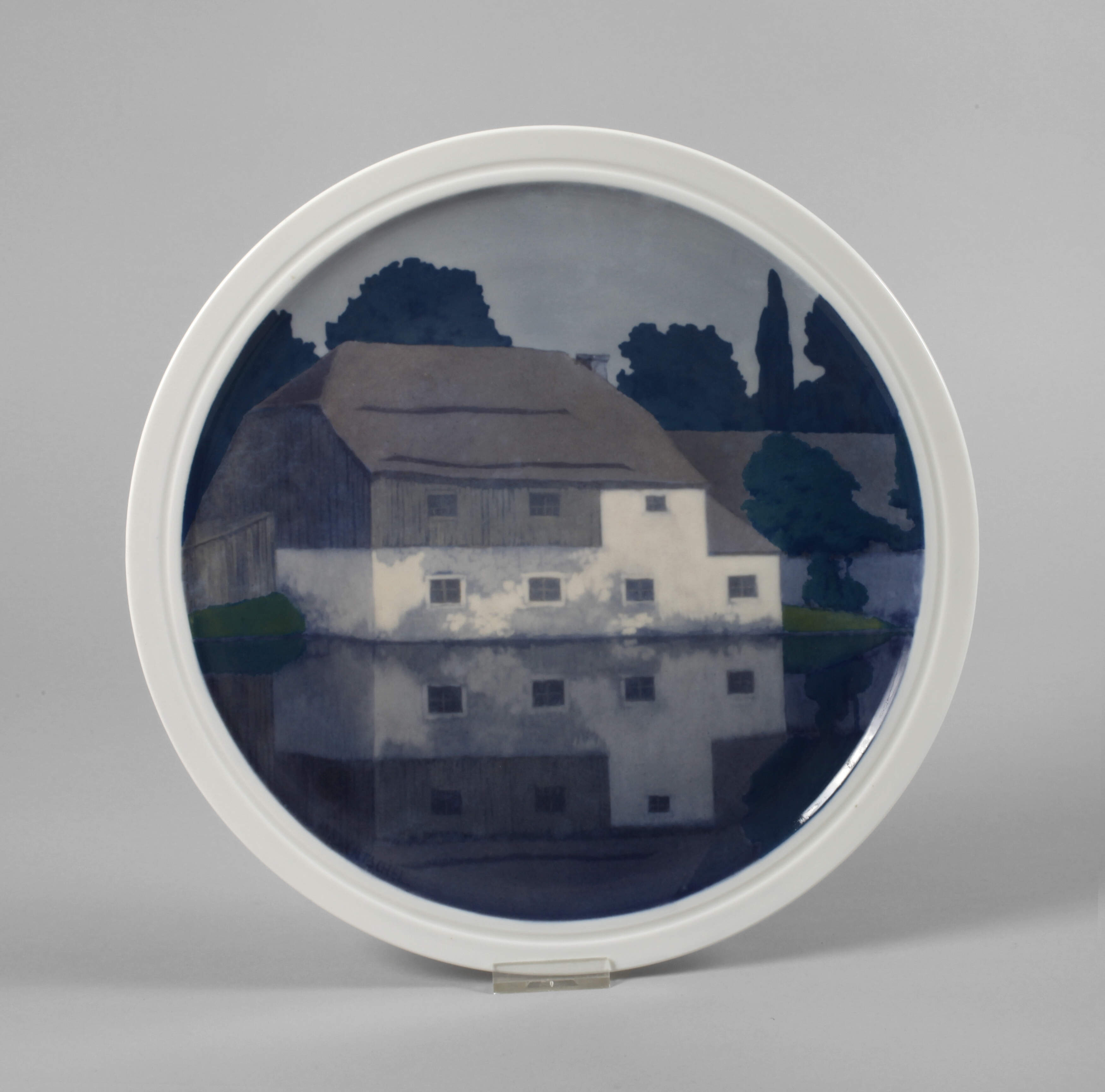 Meissen Ansichtenplatte Wassermühle mit Reflektion