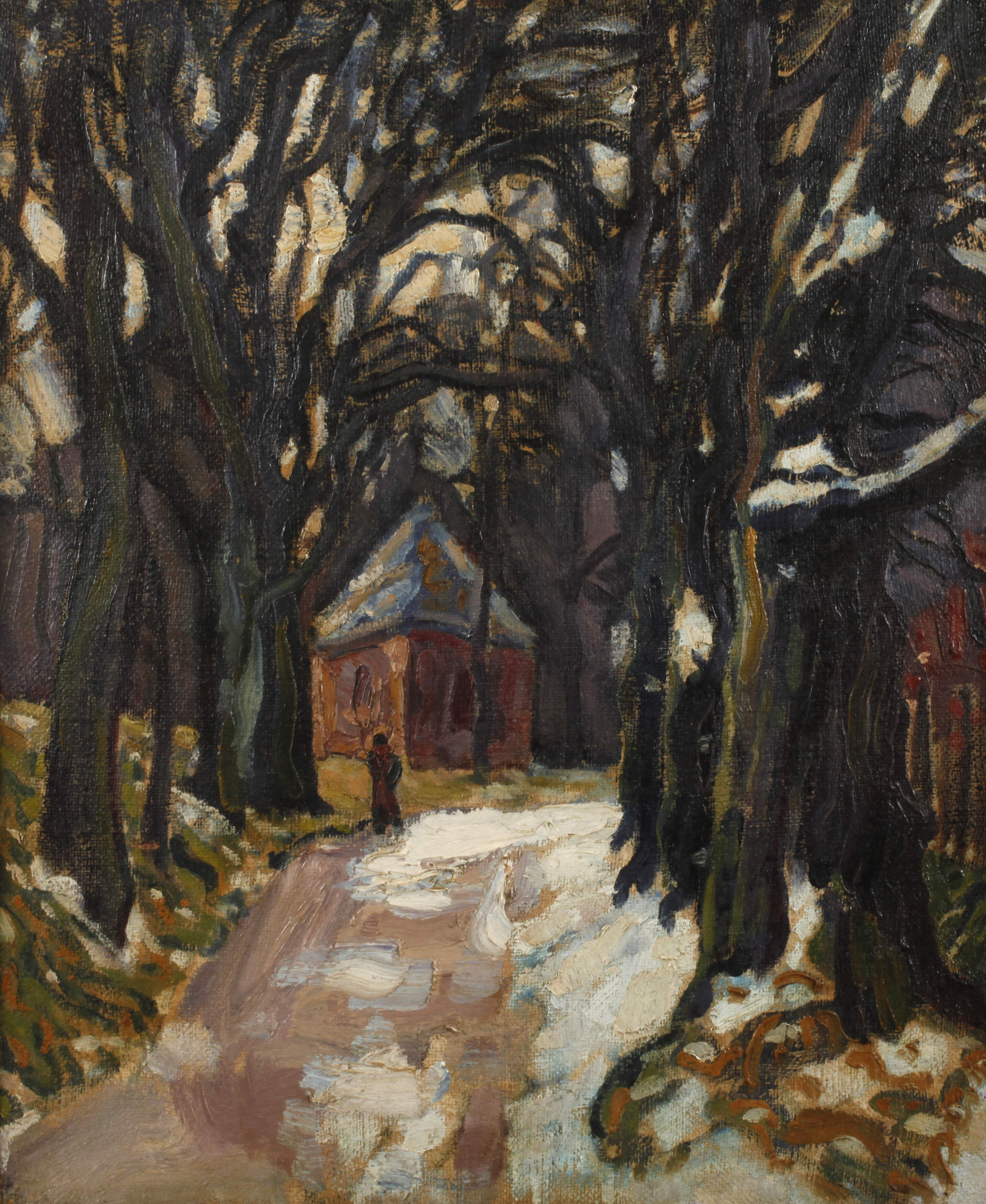 Expressionist, Winterliche Allee mit Kapelle