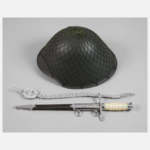 Offiziersdolch NVA mit Helm und Schützenschnur