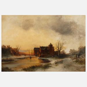 Schloss in abendlicher Winterlandschaft