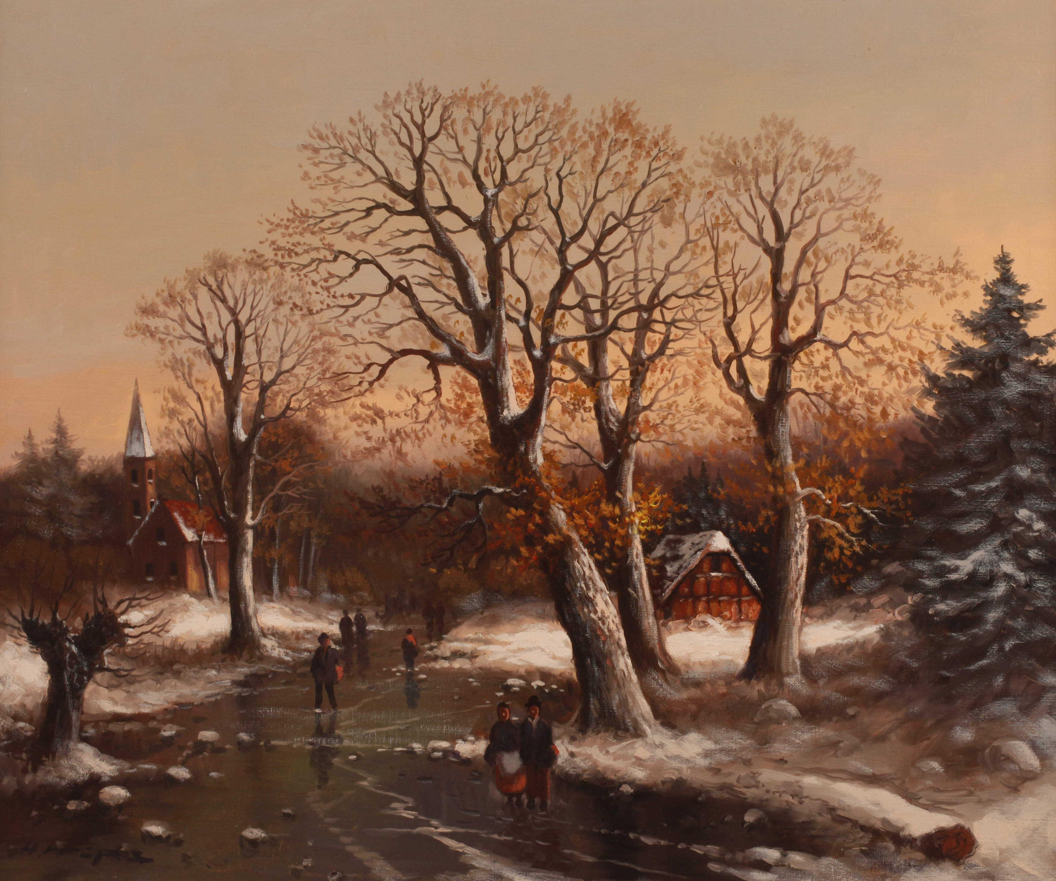 Helmut Kips, "Idyllische Winterlandschaft im Abendrot"