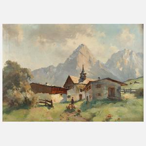 Fritz Müller-Schwaben, Sonnenspitze mit Bergdorf in Tirol