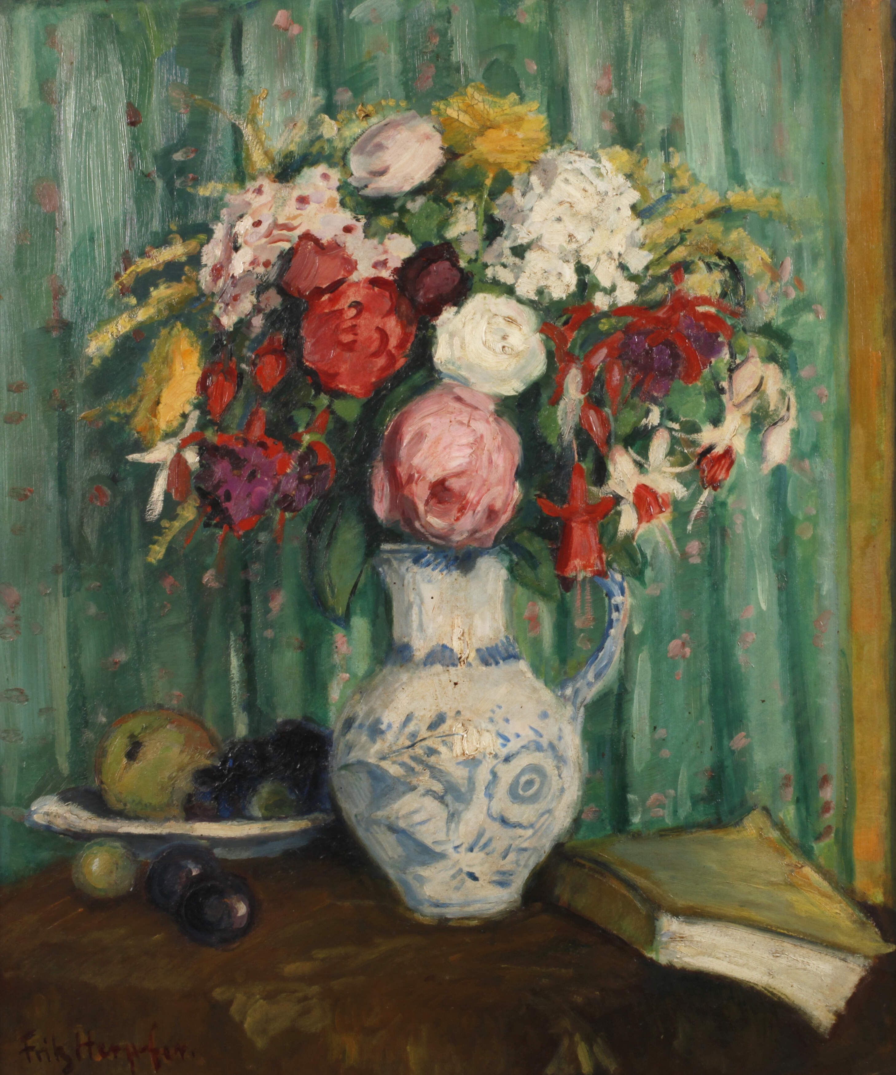 Fritz Herpfer, Blumenstillleben mit Früchten