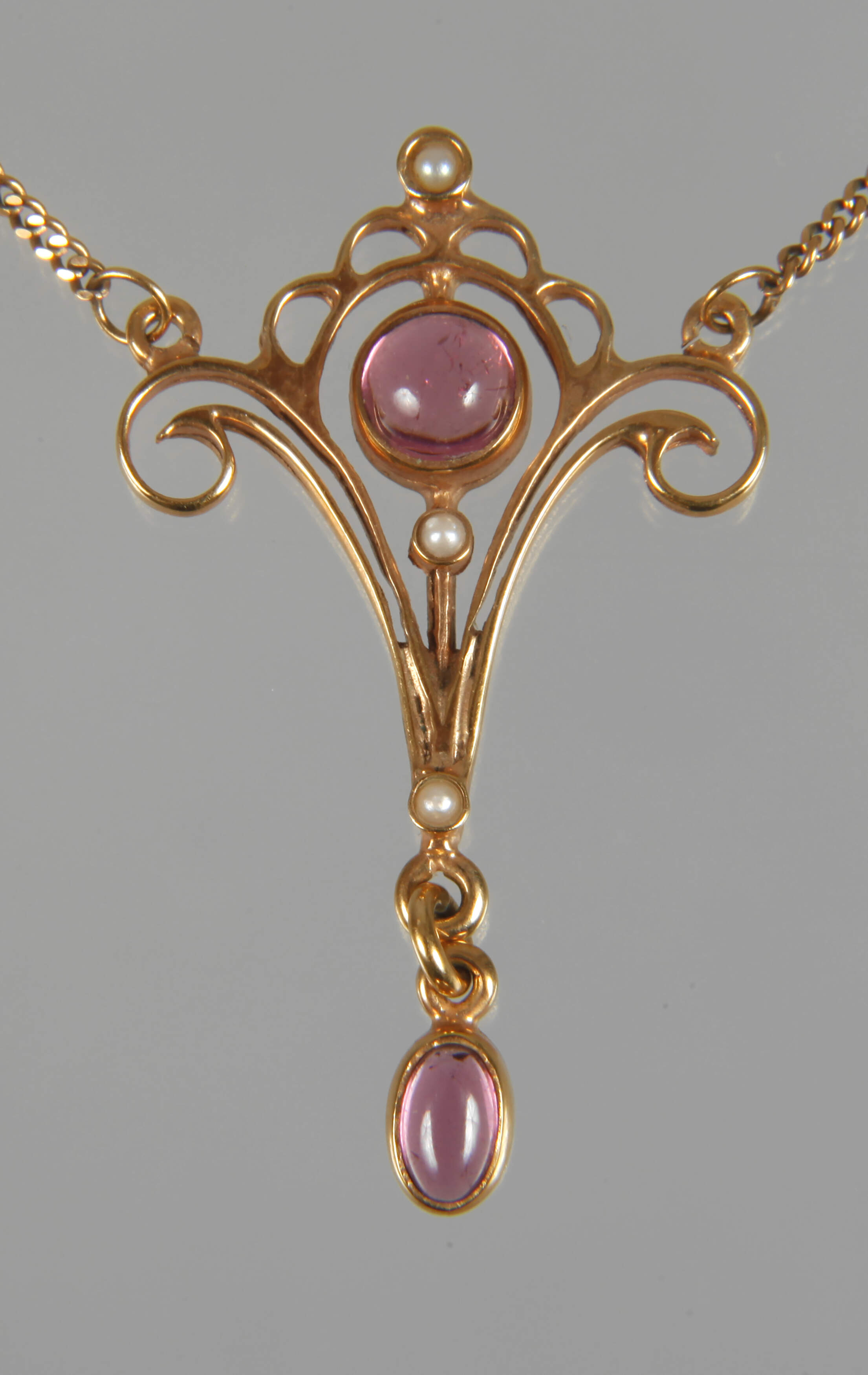 Jugendstil-Collier mit Turmalinen und Saatperlen