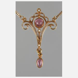 Jugendstil-Collier mit Turmalinen und Saatperlen