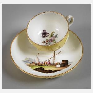 Meissen Tasse Kirschblütenrelief/Kauffahrteiszene