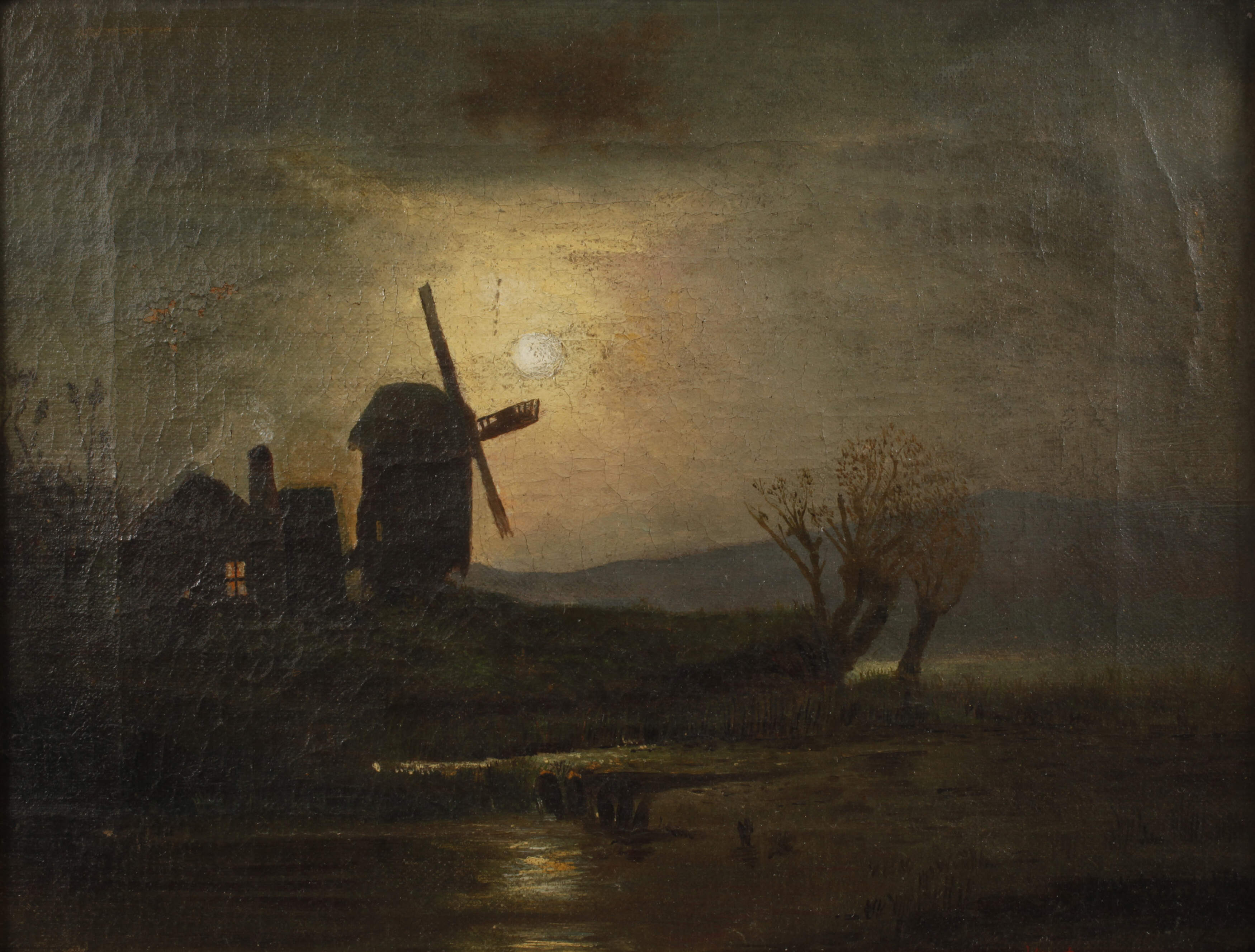 Hans Rembrandt, Windmühle im Mondenschein