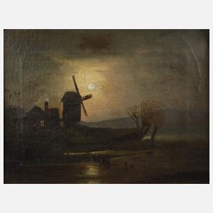 Hans Rembrandt, Windmühle im Mondenschein