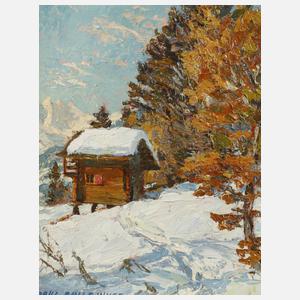 Paul Emile Wyss, Hütte in winterlicher Gebirgslandschaft