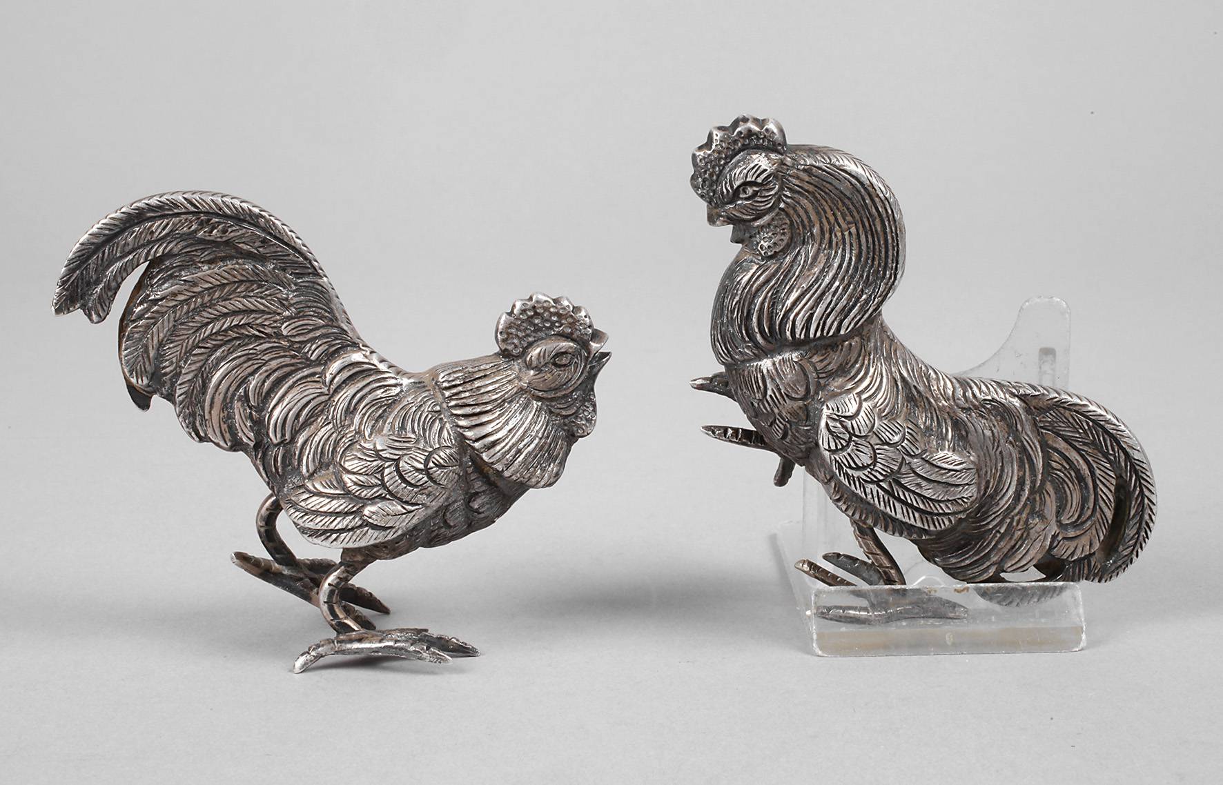 Antique glass roosters